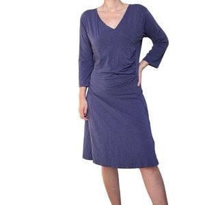 Kuhl Purple Faux Wrap Ruched Tie Waist Dress Organic Cotton Blend Size XL Casual